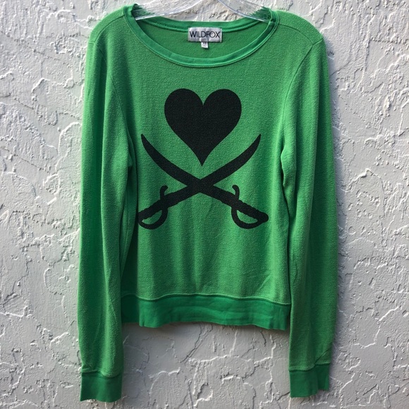 Wildfox Tops - WILDFOX Cross My Heart Jumper Green Long S…